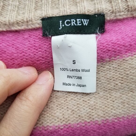 J. Crew Pink and Tan Striped Lambs Wool Sweater Sm - Picture 5 of 8